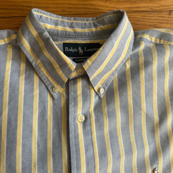Ralph Lauren Blue and White Striped Classic Fit Shirt Neck Size 17 Preppy - Picture 10 of 14